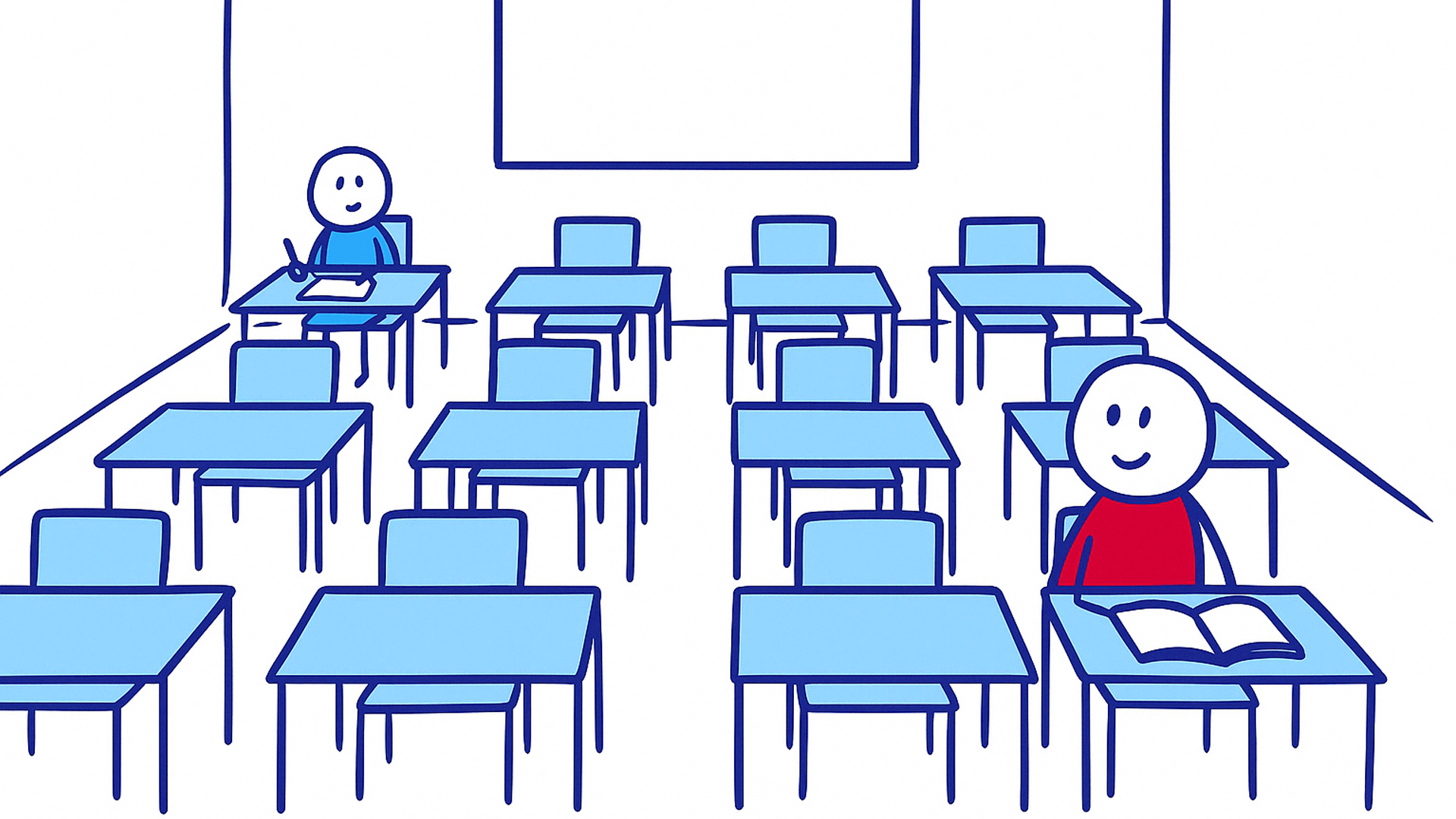 Leeg klaslokaal – illustratie bij blog over minder aanwezigheid en lesmotivatie