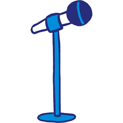 Illustratie van een blauwe microfoon