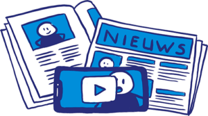 Raimke bij NPO Radio 1 en krantenknipsel Het Parool